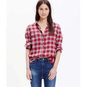 Madwell High Low Plaid Flannel Button Up